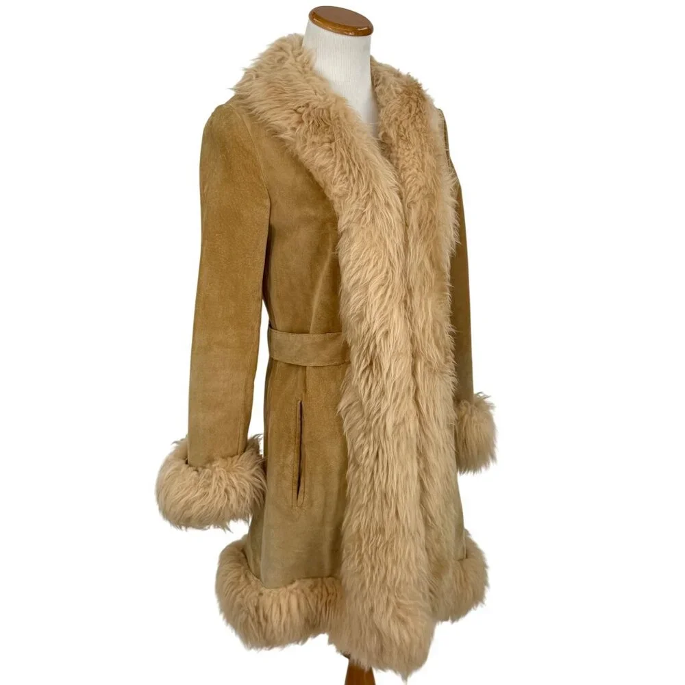 Vtg 60s Leather & Afghan Penny Lane Coat | Free People Boho Indie Luxe Grunge S - Picture 11 of 13